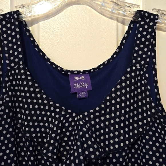 BeBop, Mini Dress, Child's Lg 14/16, Navy, Striped, Polka Dot, Ruffled, Tank - Picture 4 of 10
